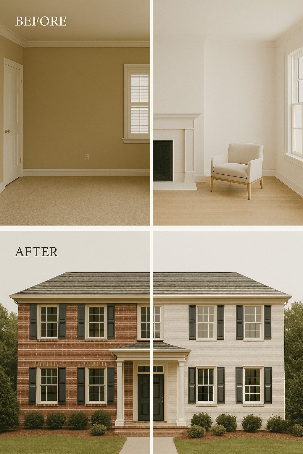 Before and after interior and exterior transformations