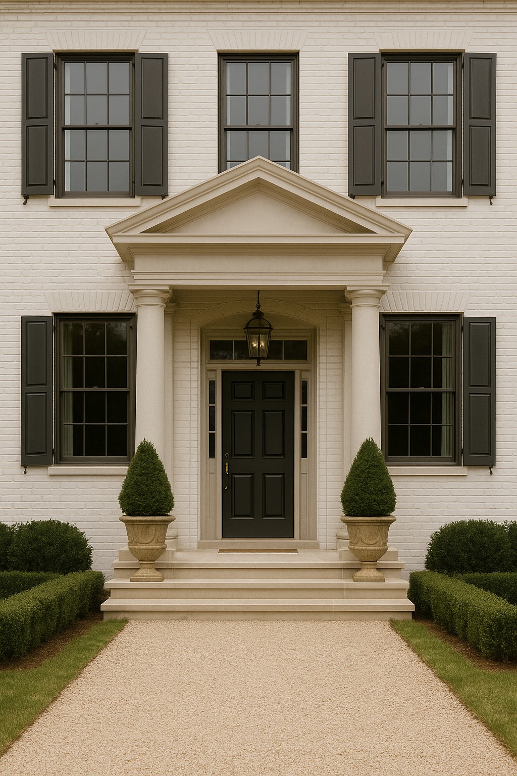 Limewashed brick home exterior